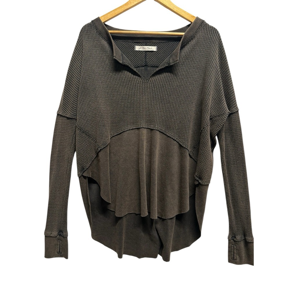 Free People We The Free Brown Monterey Thermal Top Waffle Knit Size Small